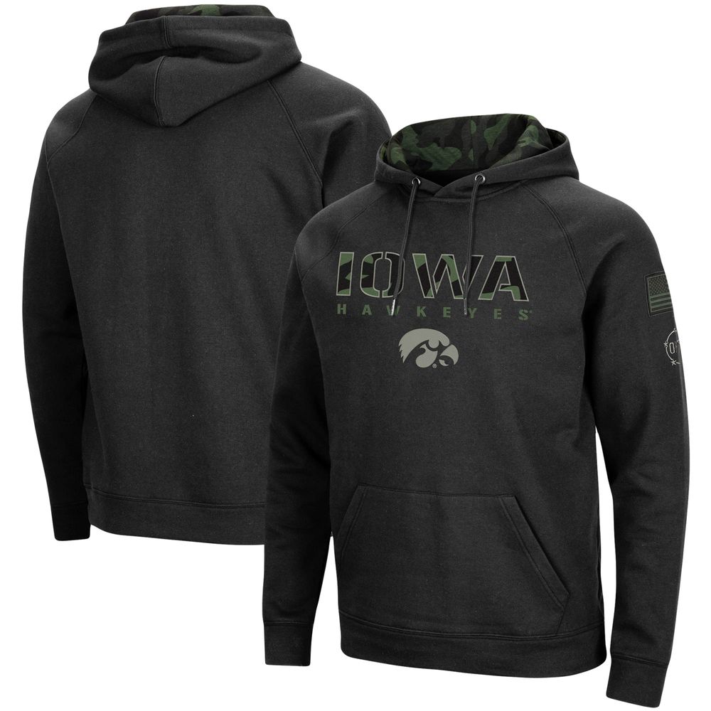 Men's Colosseum Black Iowa Hawkeyes OHT Military Appreciation Camo Pullover Hoodie