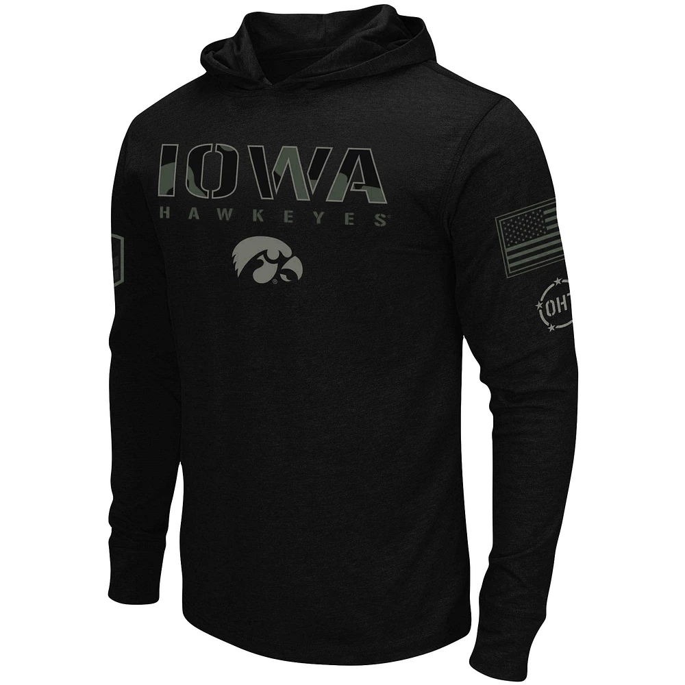 Men's Colosseum Black Iowa Hawkeyes OHT Military Appreciation Hoodie Long Sleeve T-Shirt