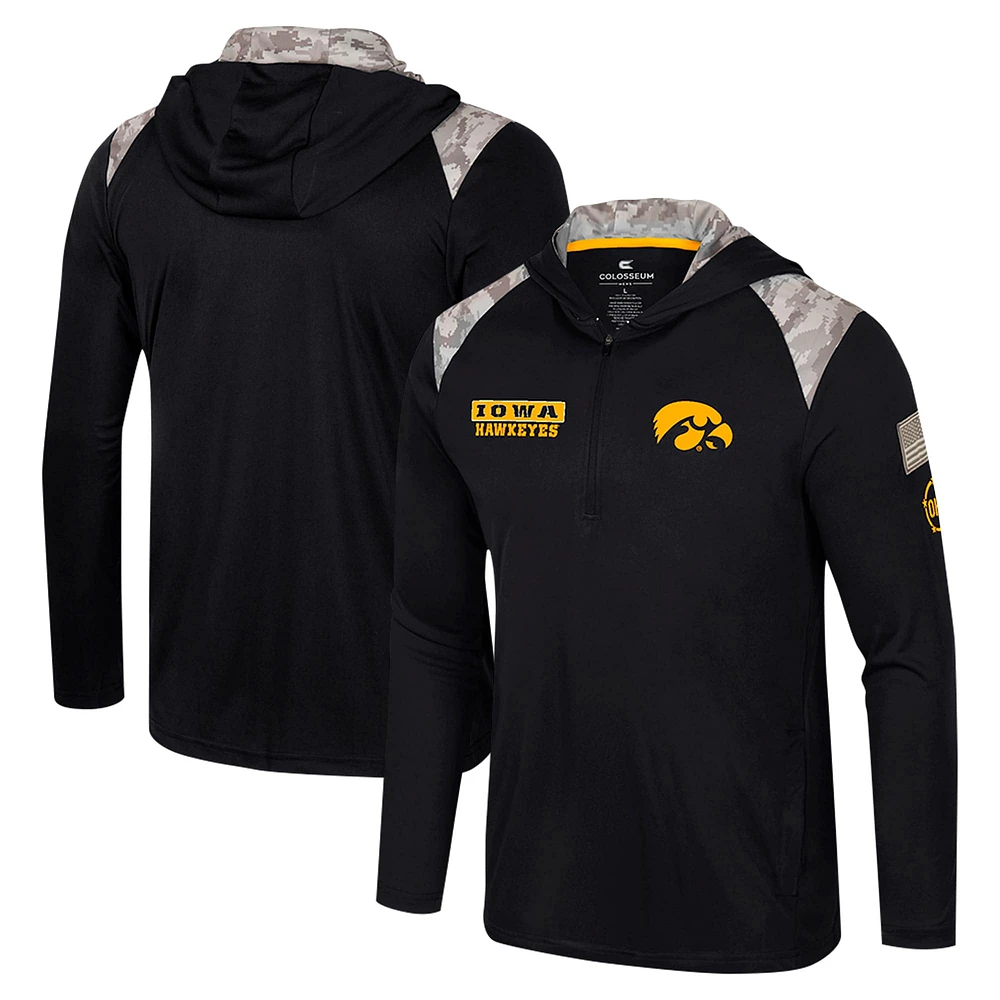 Veste à capuche fermeture éclair quart de tour pour homme Colosseum Black Iowa Hawkeyes OHT Military Appreciation