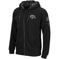 Men's Colosseum Black Iowa Hawkeyes OHT Slim Fit Lightweight Waffle Full-Zip Hoodie