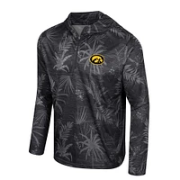 Men's Colosseum Black Iowa Hawkeyes Palms Printed Lightweight Quarter-Zip Hooded Top