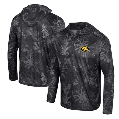 Men's Colosseum Black Iowa Hawkeyes Palms Printed Lightweight Quarter-Zip Hooded Top