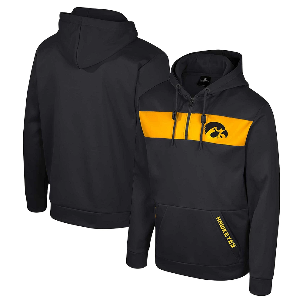 Sweat à capuche quart de zip Colosseum noir pour hommes, Iowa Hawkeyes