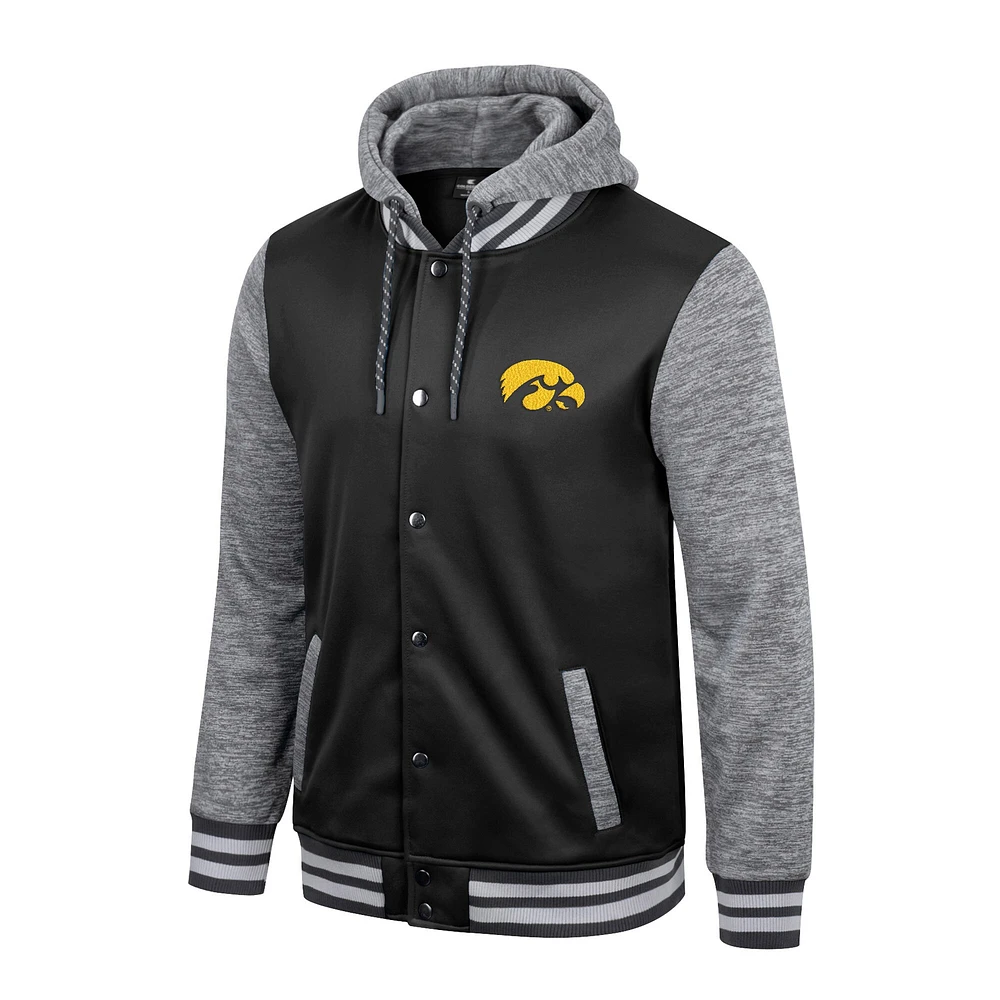 Colosseum Black Iowa Hawkeyes Robinson Hoodie Veste à boutons-pression pour homme