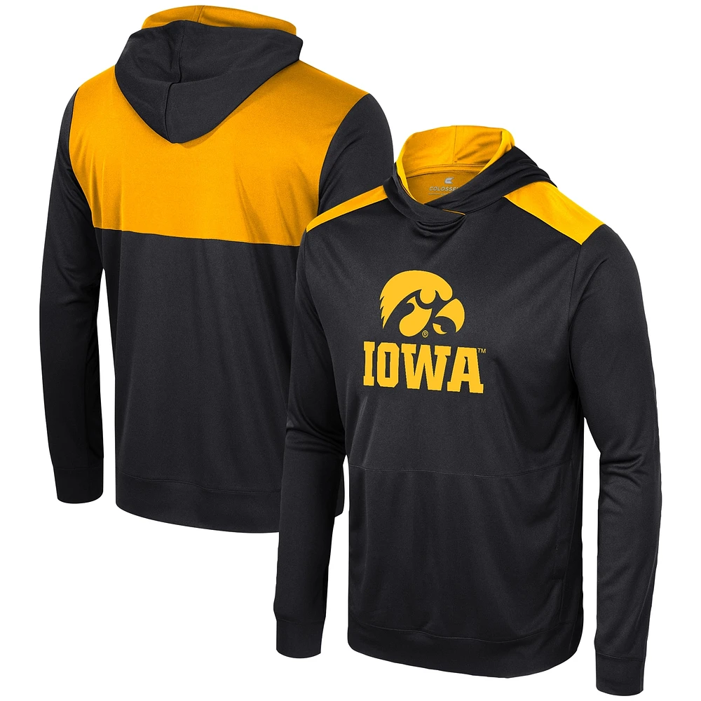 T-shirt à capuche manches longues pour hommes Colosseum Black Iowa Hawkeyes Warm Up