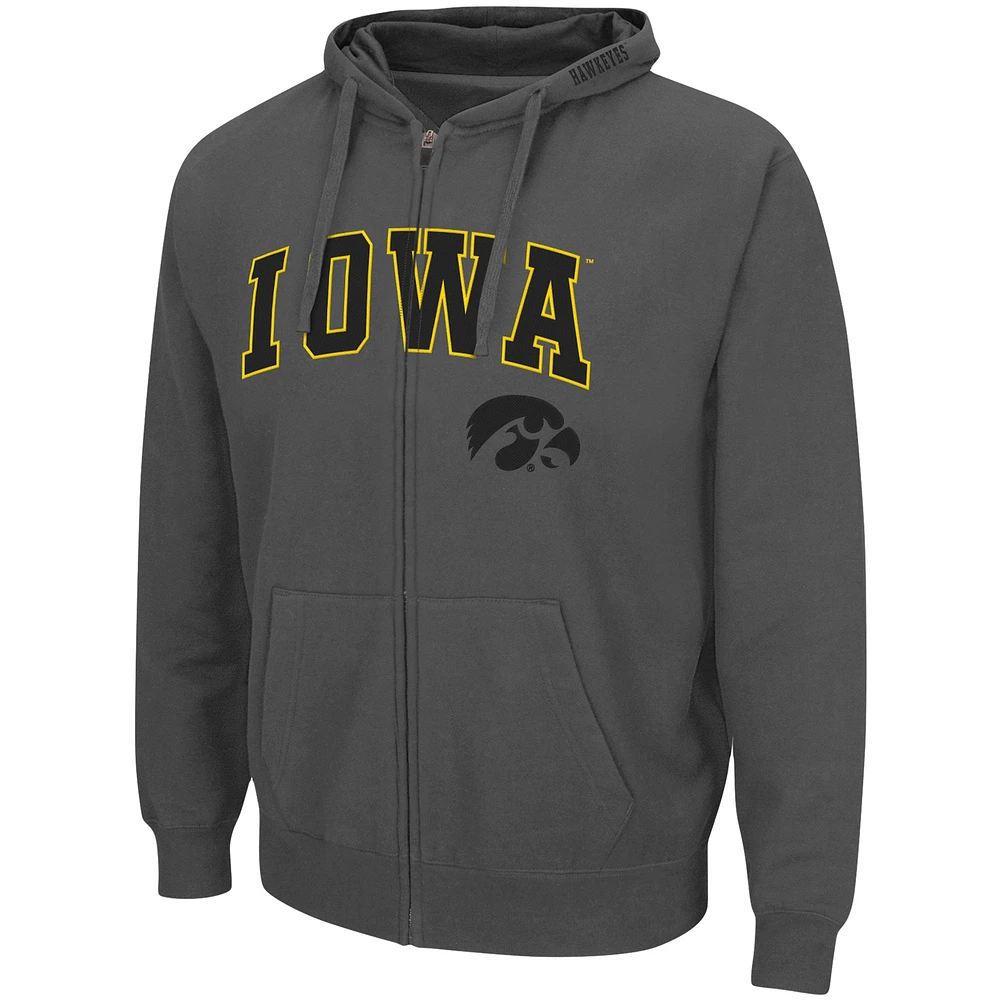 Men's Colosseum Charcoal Iowa Hawkeyes Arch & Logo 3.0 Full-Zip Hoodie