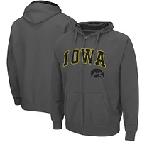 Men's Colosseum Charcoal Iowa Hawkeyes Arch & Logo 3.0 Full-Zip Hoodie