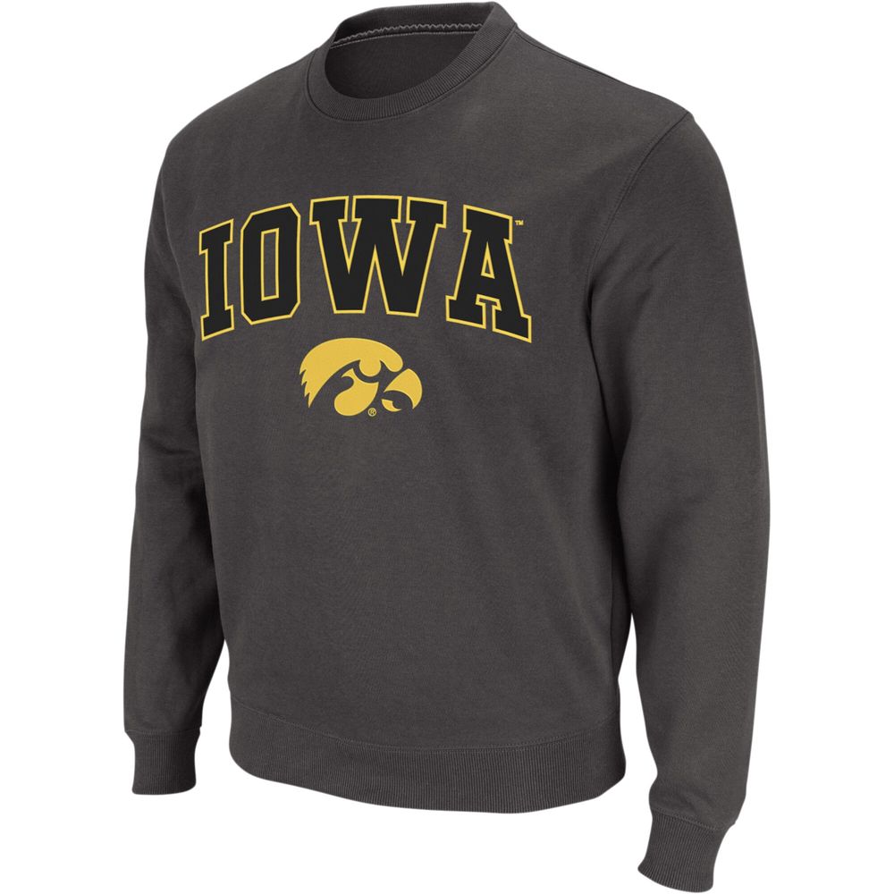 Men's Colosseum Charcoal Iowa Hawkeyes Arch & Logo Crew Neck Sweatshirt