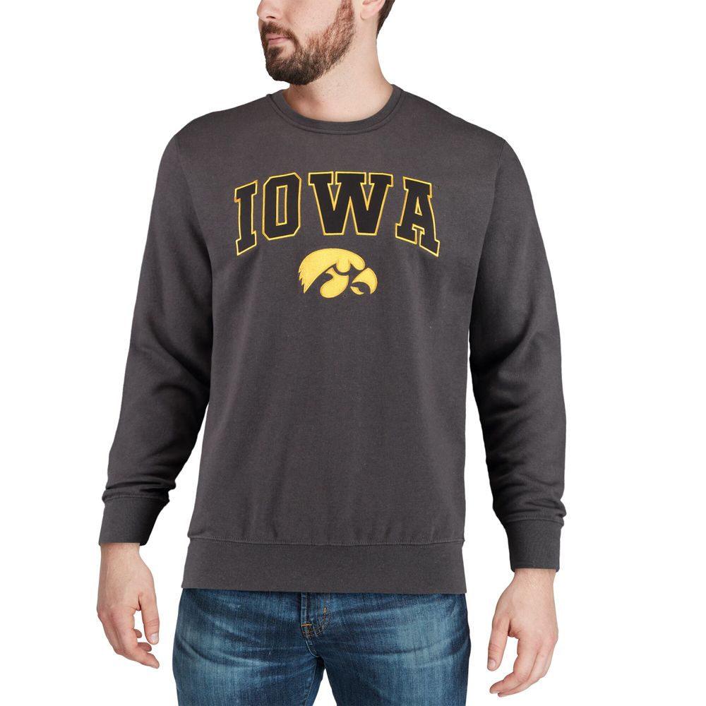 Men's Colosseum Charcoal Iowa Hawkeyes Arch & Logo Crew Neck Sweatshirt