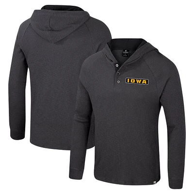 Men's Colosseum  Charcoal Iowa Hawkeyes Dujour Ralgan Long Sleeve Henley Hoodie T-Shirt