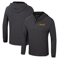 Men's Colosseum  Charcoal Iowa Hawkeyes Dujour Ralgan Long Sleeve Henley Hoodie T-Shirt