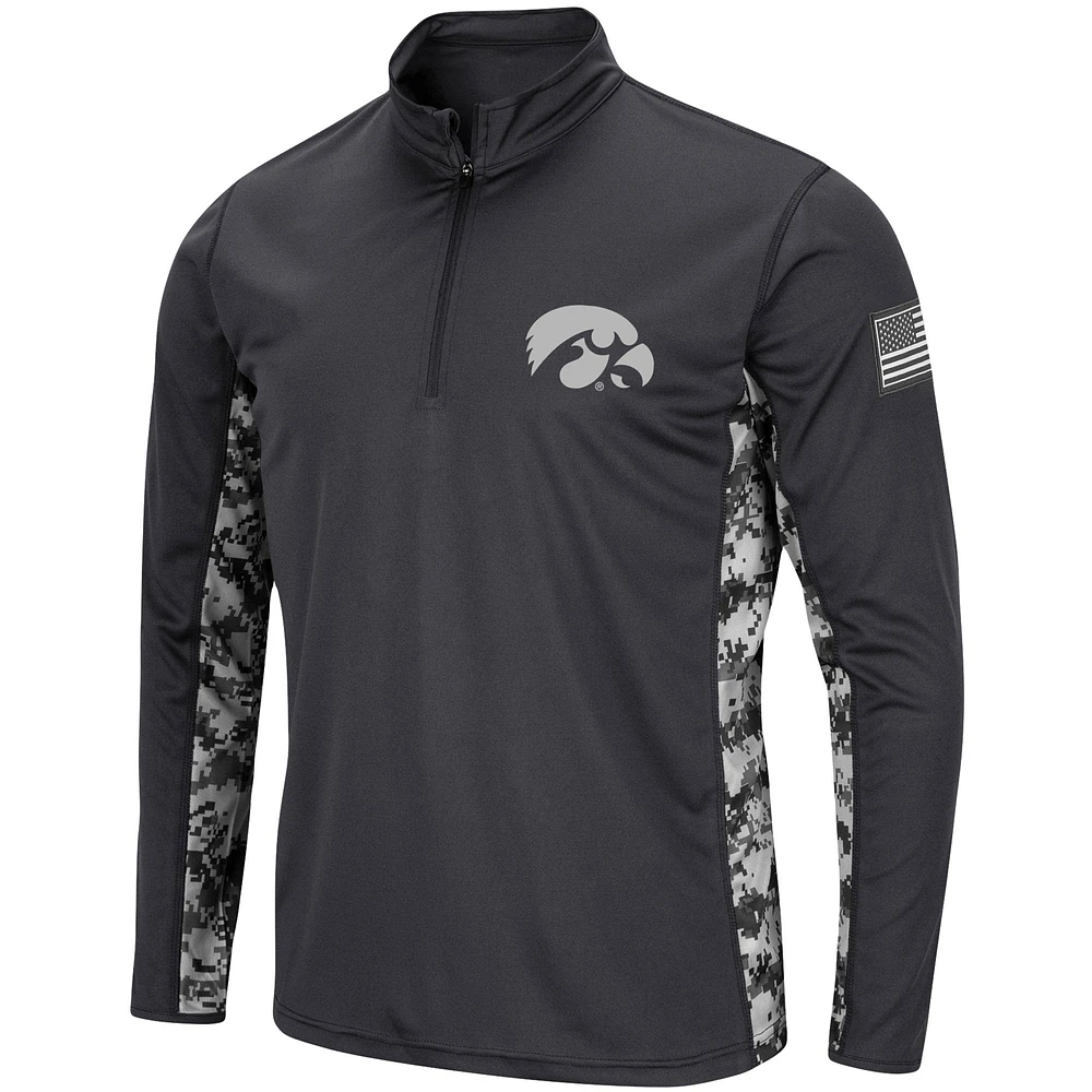 Colosseum Charcoal Iowa Hawkeyes OHT Military Appreciation Digital Camo Lightweight Quarter-Zip Pullover pour homme