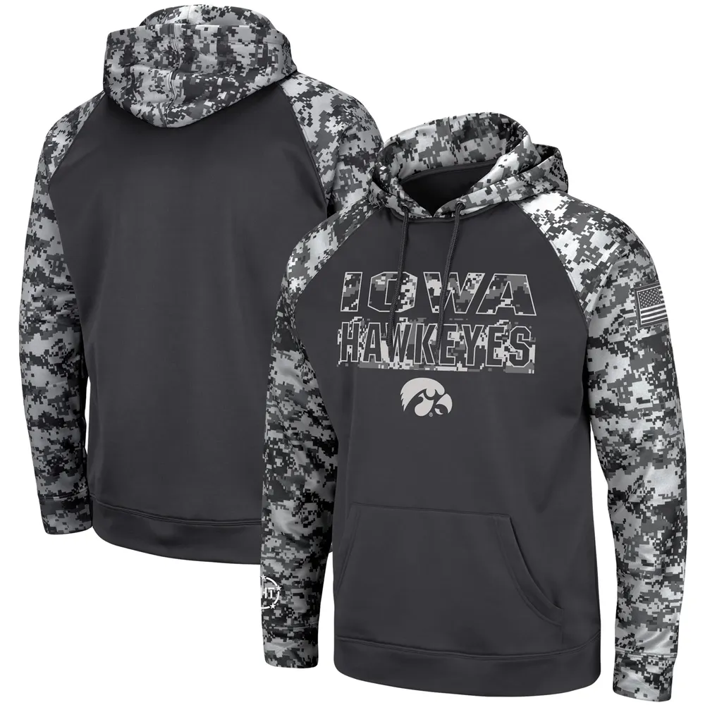 Men's Colosseum Charcoal Iowa Hawkeyes OHT Military Appreciation Digital Camo Pullover Hoodie