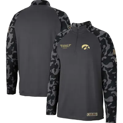 Iowa Hawkeyes Colosseum OHT Military Appreciation Long Range Raglan Quarter-Zip Jacket - Charcoal