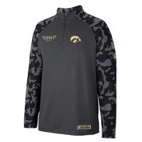 Men's Colosseum Charcoal Iowa Hawkeyes OHT Military Appreciation Long Range Raglan Quarter-Zip Jacket