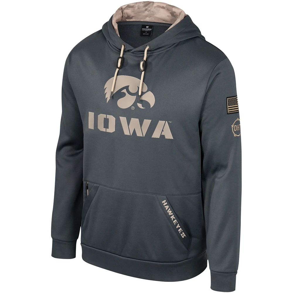 Sweat à capuche pour hommes Colosseum Charcoal Iowa Hawkeyes OHT Military Appréciation