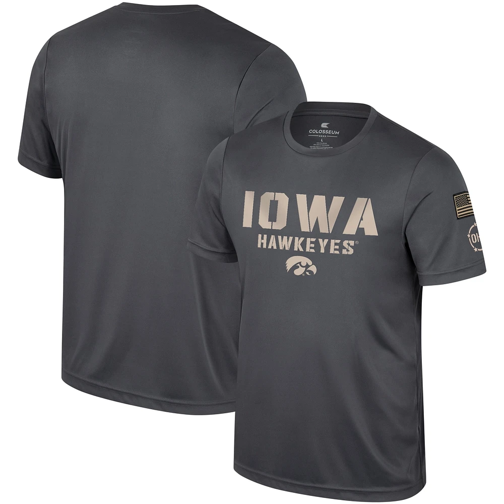 T-shirt d'appréciation militaire Colosseum Charcoal Iowa Hawkeyes OHT pour hommes