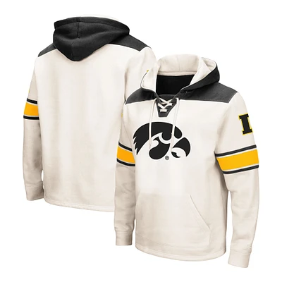 Sweat à capuche lacets Colosseum crème pour hommes Iowa Hawkeyes Big & Tall Hockey