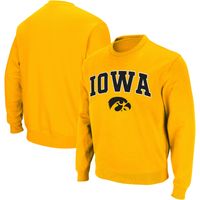 Men's Colosseum Gold Iowa Hawkeyes Arch & Logo Crew Neck Sweatshirt