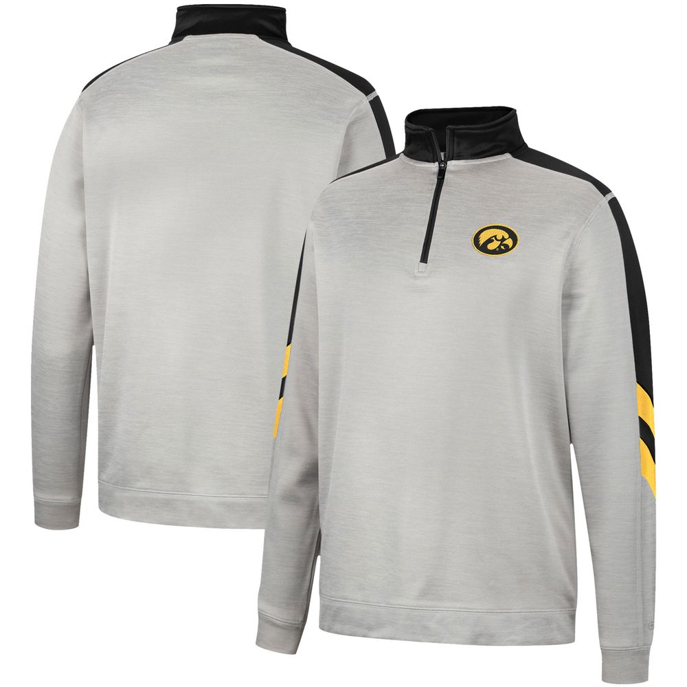 Men's Colosseum Gray/Black Iowa Hawkeyes Bushwood Fleece Quarter-Zip Jacket