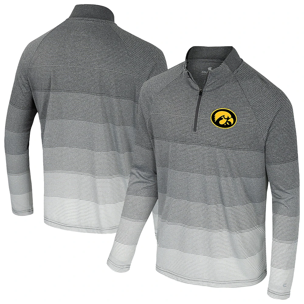 Men's Colosseum  Gray Iowa Hawkeyes AI Striped Mesh Quarter-Zip Raglan Windshirt