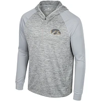 Men's Colosseum Gray Iowa Hawkeyes Cybernetic Raglan Quarter-Zip Hooded Top