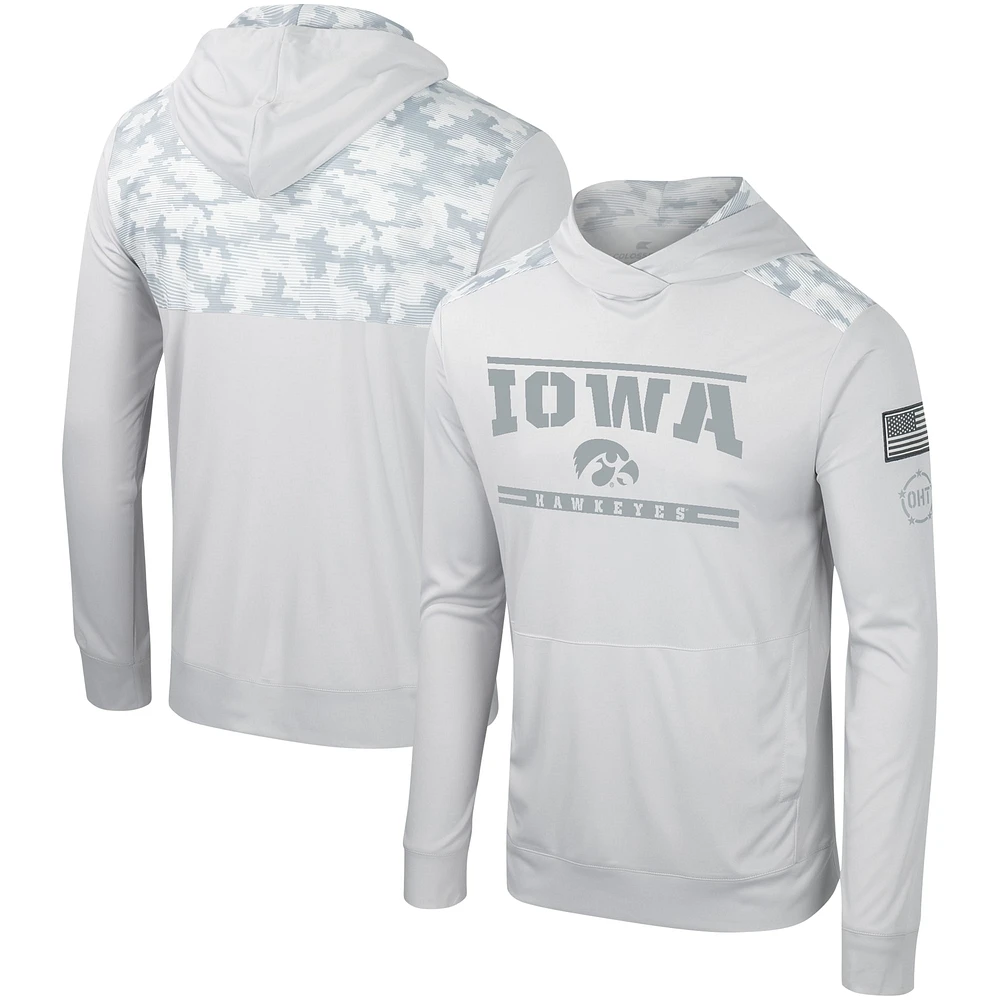 T-shirt à capuche manches longues pour hommes Colosseum Grey Iowa Hawkeyes OHT Military Appréciation