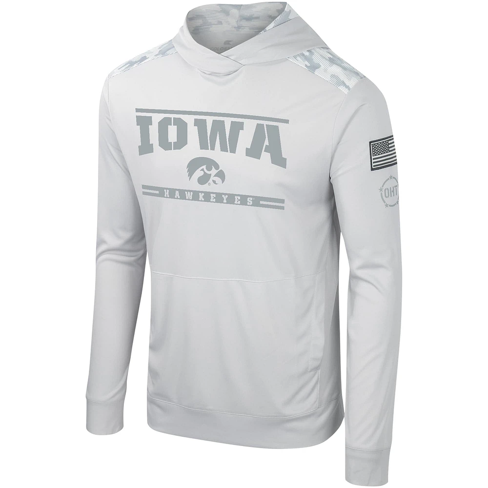 T-shirt à capuche manches longues pour hommes Colosseum Grey Iowa Hawkeyes OHT Military Appréciation