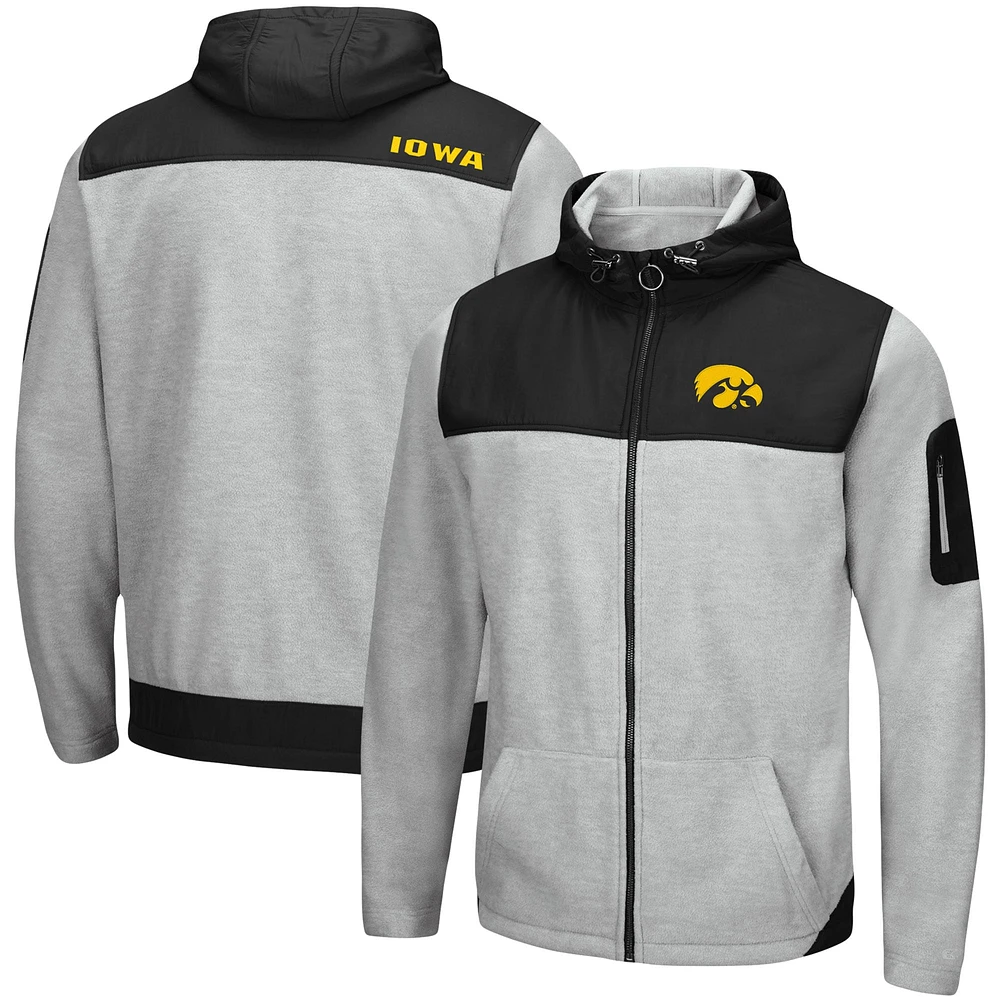 Sweat à capuche léger entièrement zippé Colosseum Heather Grey/Black Iowa Hawkeyes Schwartz pour homme