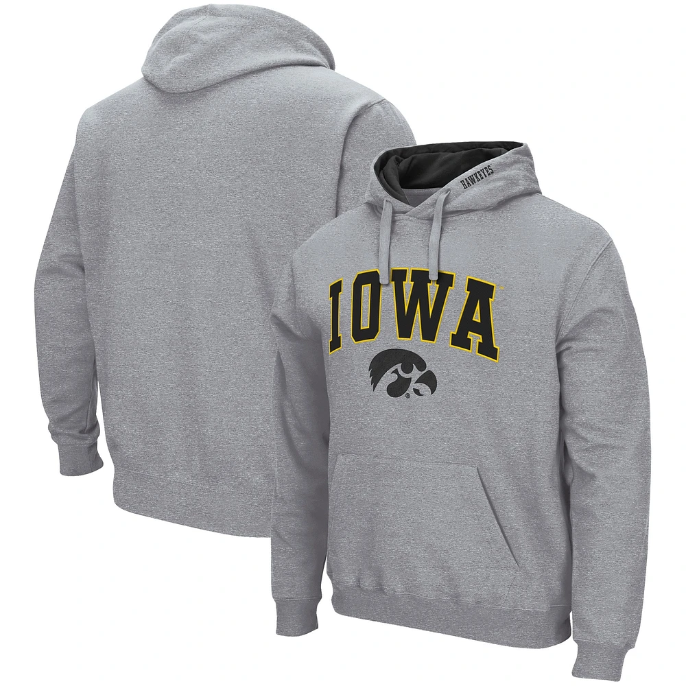 Men's Colosseum Heather Gray Iowa Hawkeyes Arch & Logo 3.0 Pullover Hoodie