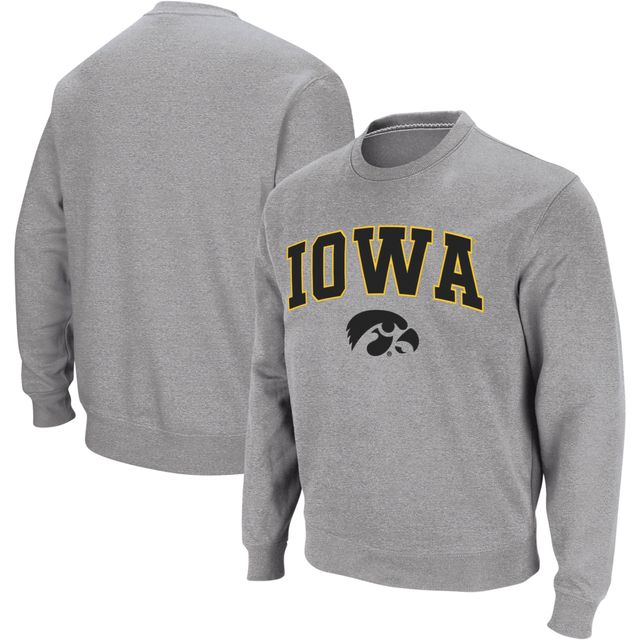 Colosseum Heather Grey Sweat-shirt col rond Iowa Hawkeyes Arch & Logo pour homme