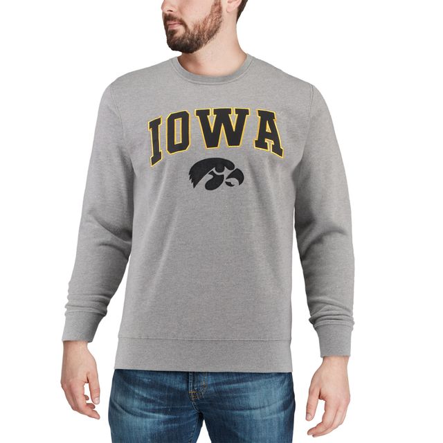 Colosseum Heather Grey Sweat-shirt col rond Iowa Hawkeyes Arch & Logo pour homme