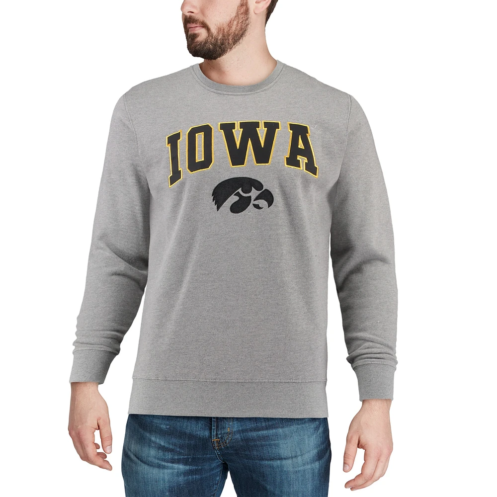 Men's Colosseum Heather Gray Iowa Hawkeyes Arch & Logo Crew Neck Sweatshirt