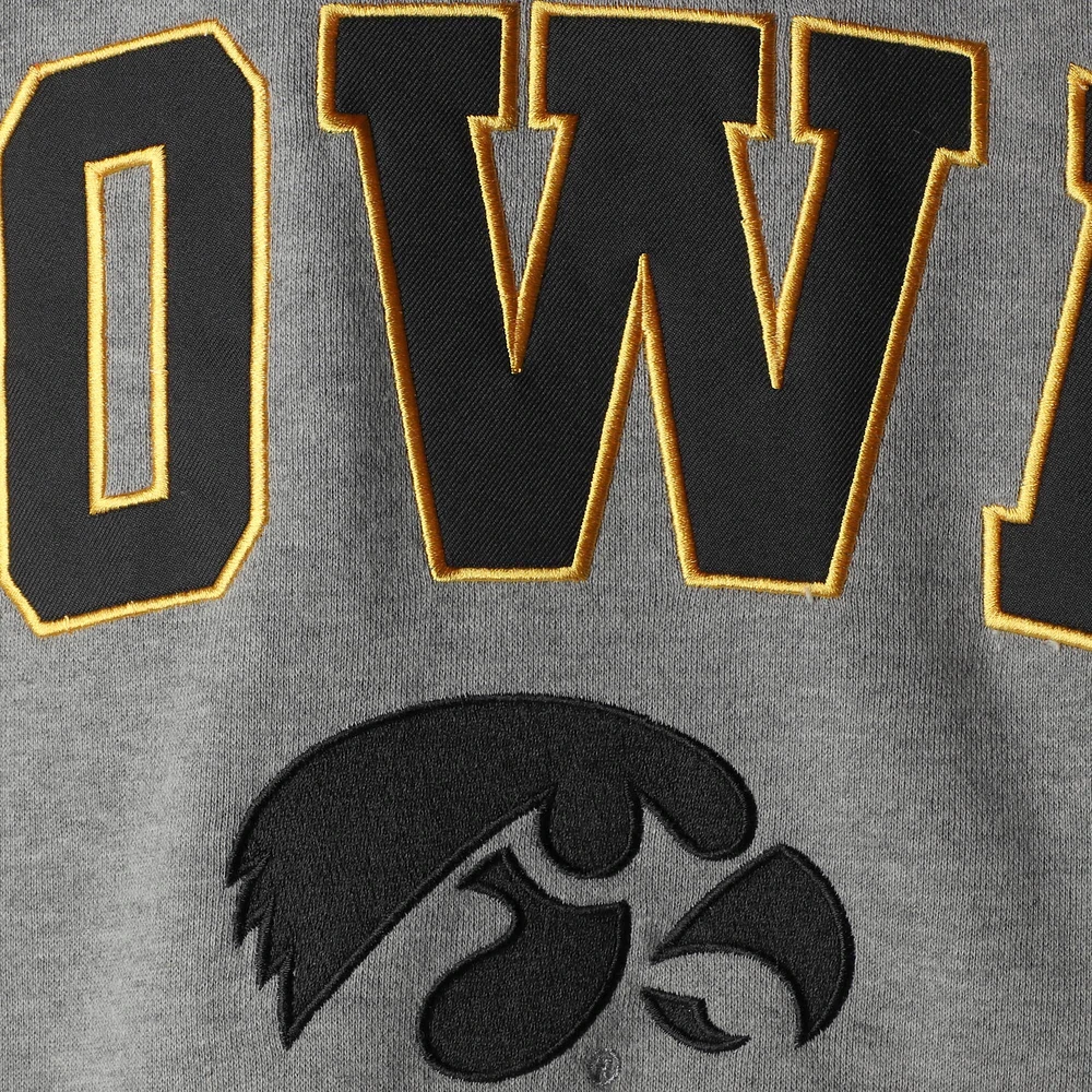 Men's Colosseum Heather Gray Iowa Hawkeyes Arch & Logo Crew Neck Sweatshirt