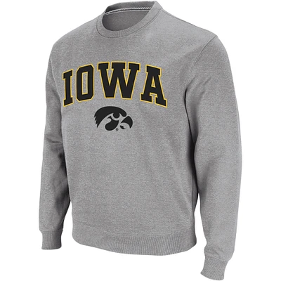 Colosseum Heather Grey Sweat-shirt col rond Iowa Hawkeyes Arch & Logo pour homme