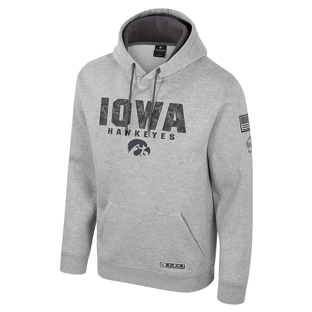 Sweat à capuche pour homme Colosseum Heather Grey Iowa Hawkeyes Oorah OHT Military Appreciation