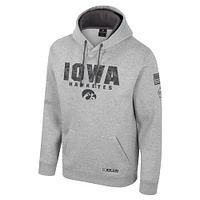 Men's Colosseum Heather Gray Iowa Hawkeyes Oorah OHT Military Appreciation Pullover Hoodie