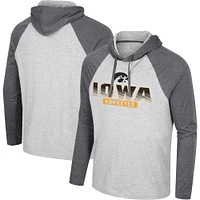 T-shirt à capuche manches longues Colosseum Heather Grey Iowa Hawkeyes Hasta La Vista Raglan pour hommes