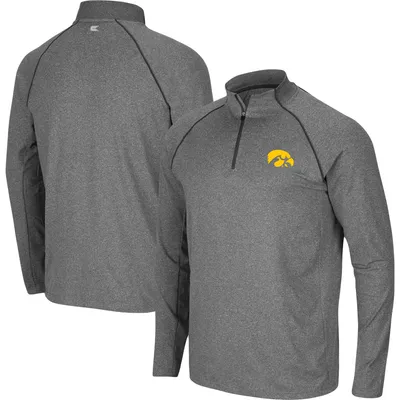 Men's Colosseum Heathered Charcoal Iowa Hawkeyes Robert Raglan Quarter-Zip Jacket