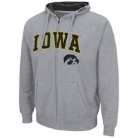 Men's Colosseum Heathered Gray Iowa Hawkeyes Arch & Logo 3.0 Full-Zip Hoodie