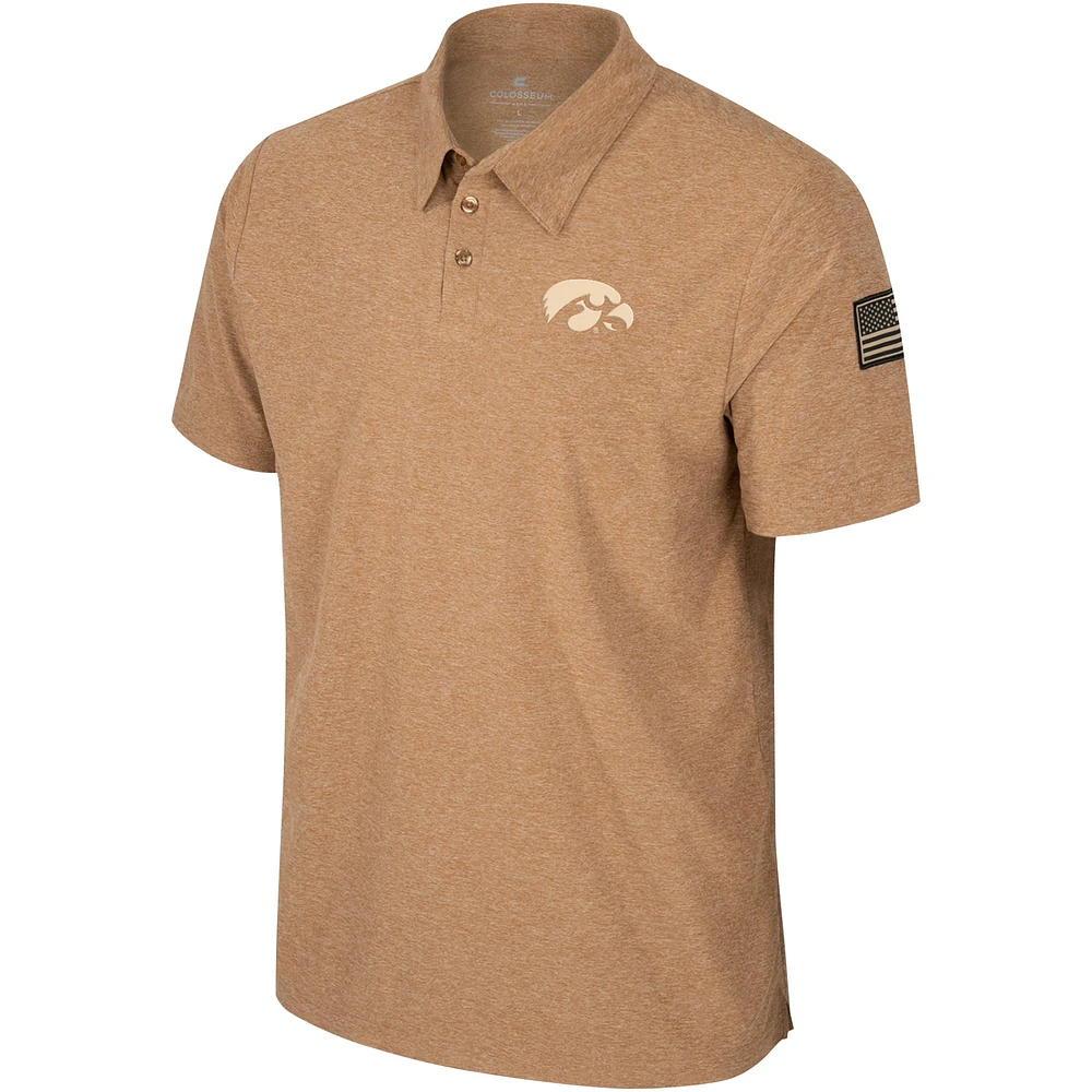 Men's Colosseum Khaki Iowa Hawkeyes OHT Military Appreciation Cloud Jersey Desert Polo