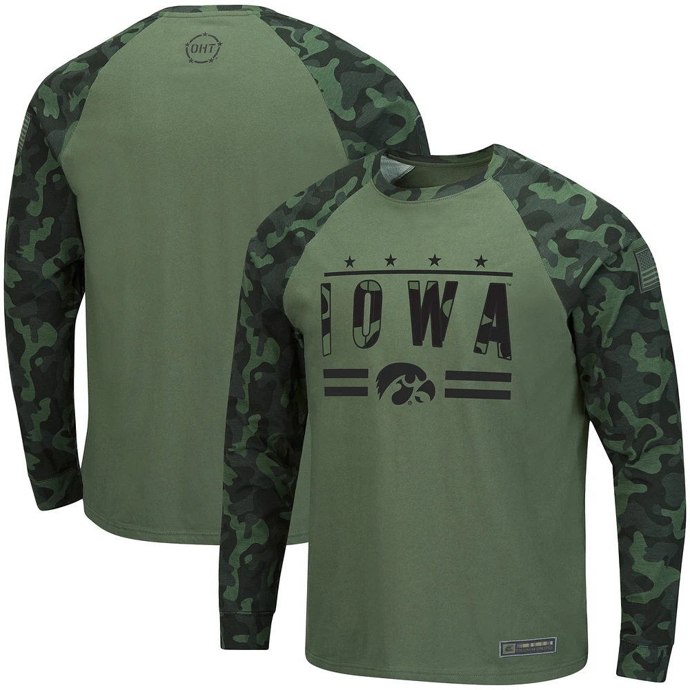 Colosseum Olive/Camo Iowa Hawkeyes OHT Military Appreciation Slim-Fit Raglan Long Sleeve T-Shirt