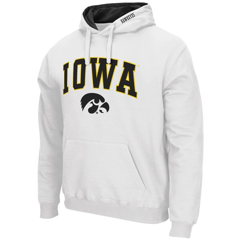 Men's Colosseum White Iowa Hawkeyes Arch & Logo 3.0 Pullover Hoodie