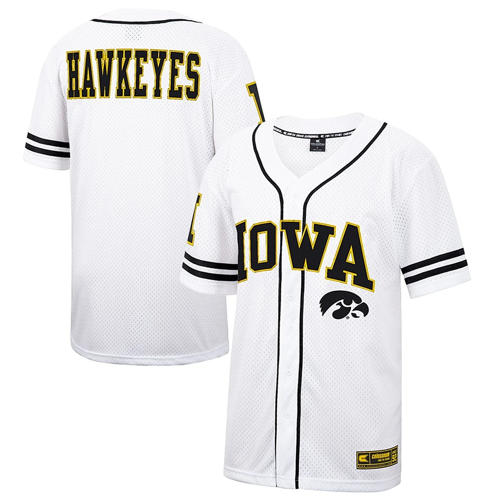 Maillot de baseball boutonné en maille Free Spirited des Hawkeyes l'Iowa blanc Colosseum pour hommes