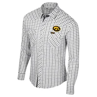 Men's Colosseum x Wrangler White Iowa Hawkeyes Plaid Window Pane Long Sleeve Full-Snap Shirt