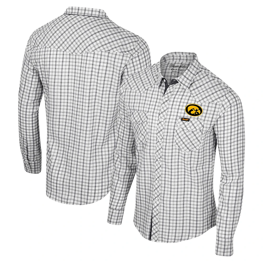 Men's Colosseum x Wrangler White Iowa Hawkeyes Plaid Window Pane Long Sleeve Full-Snap Shirt