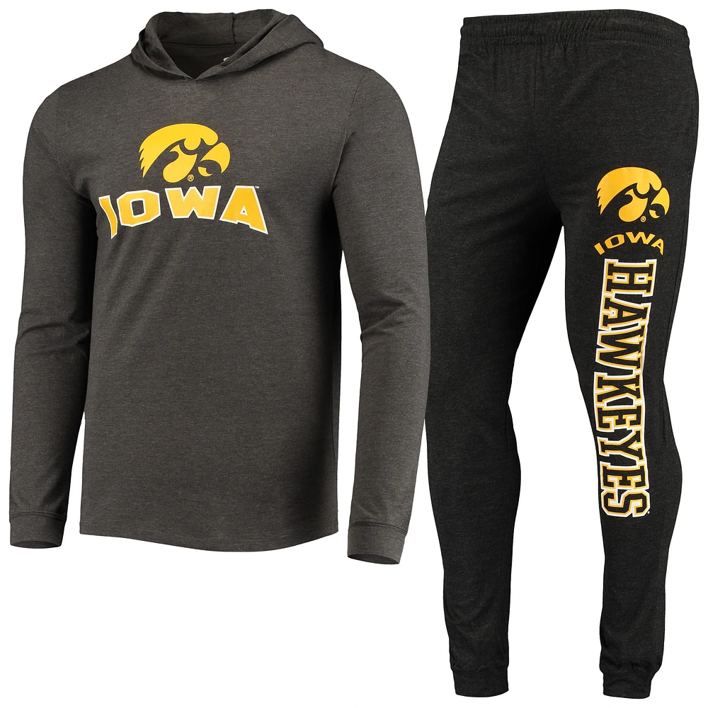 Ensemble pyjama à capuche et pantalon de jogging Concepts Sport pour hommes, noir/anthracite chiné, Iowa Hawkeyes Meter