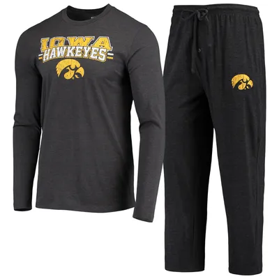 Iowa Hawkeyes Concepts Sport Meter Long Sleeve T-Shirt & Pants Sleep Set - Black/Heathered Charcoal