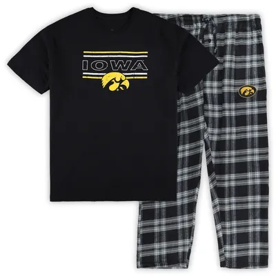 Iowa Hawkeyes Concepts Sport Big & Tall Plaid T-Shirt Pants Sleep Set - Black