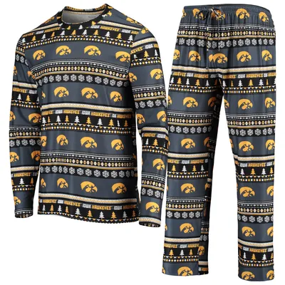 Iowa Hawkeyes Concepts Sport Ugly Sweater Long Sleeve T-Shirt and Pants Sleep Set - Black